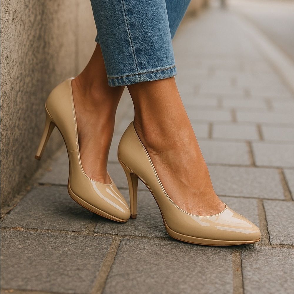Gianni Bini Beige Patent Leather Heels